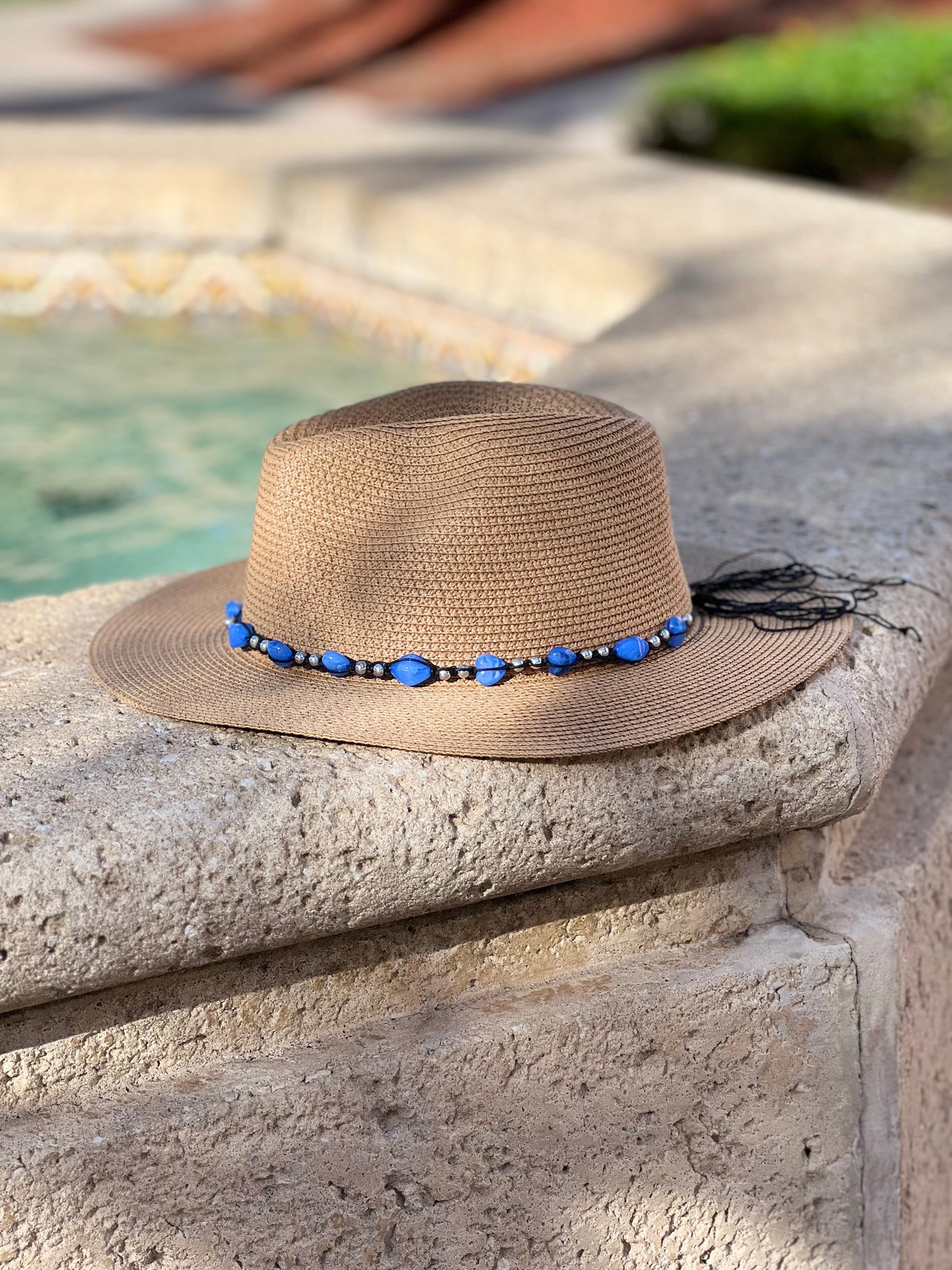 Fashion Hat / Natural / Blue Stone