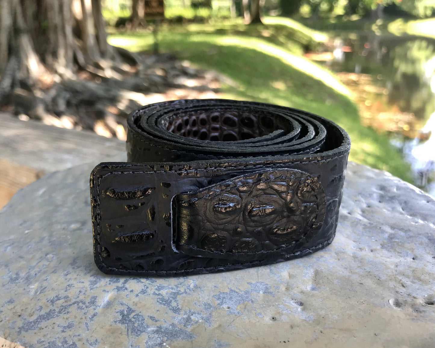 Reversible Black and Brown Embossed Leather Belt