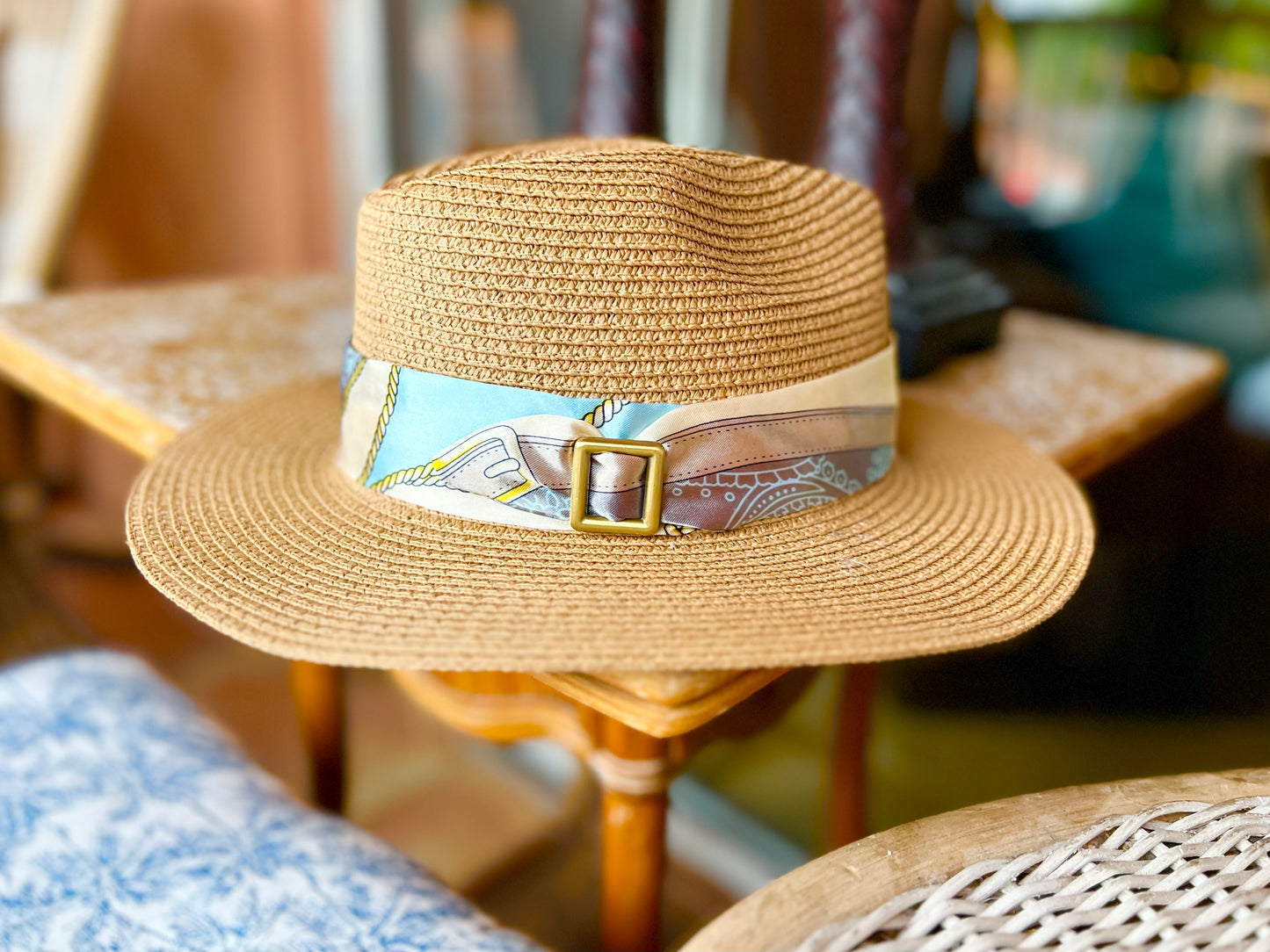 Fashion Hat / Natural / Straps of Teal