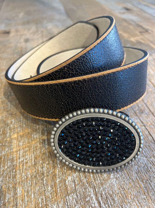 Belt Buckle / Jet Swarovski Crystals