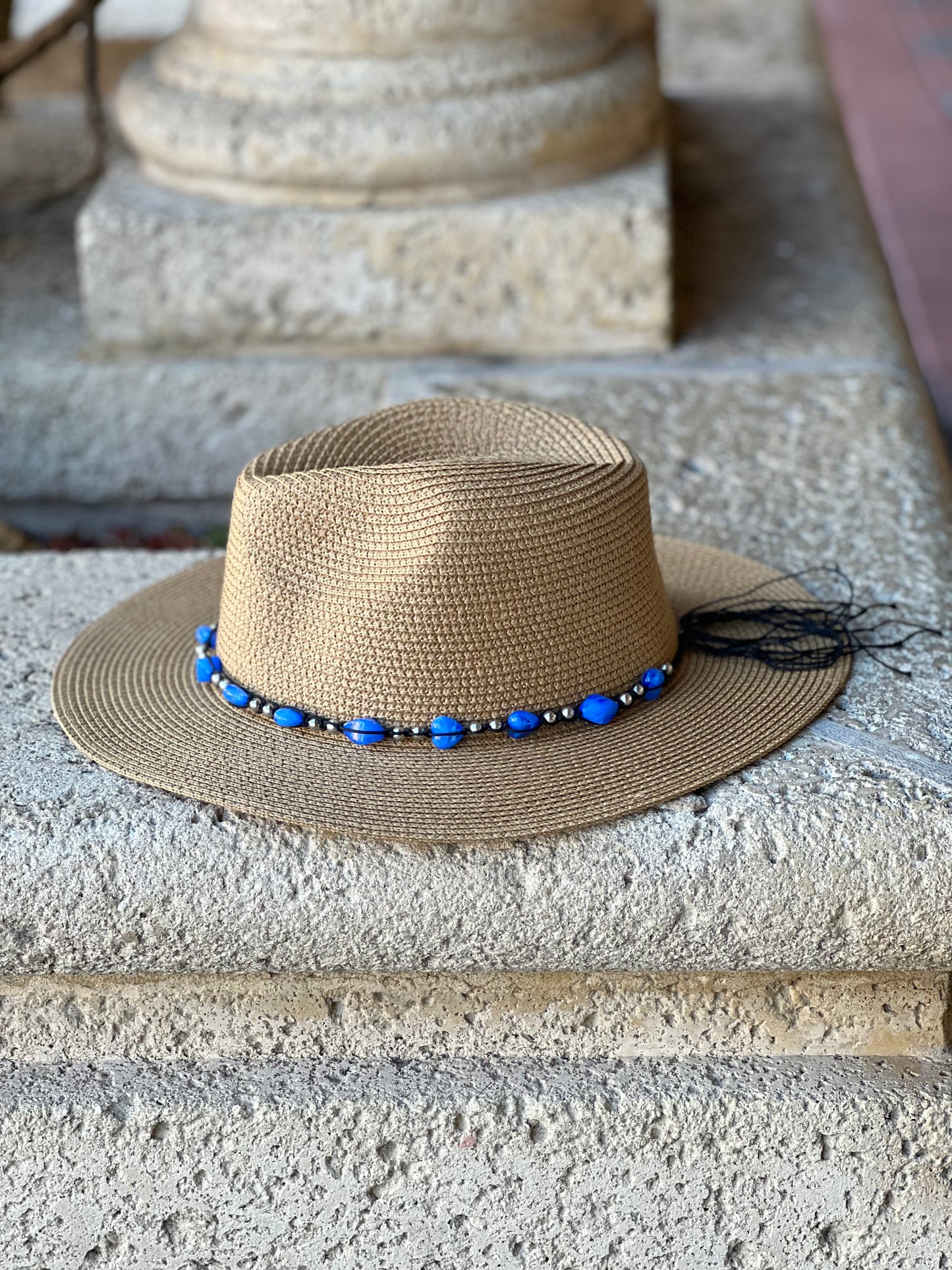 Fashion Hat / Natural / Blue Stone