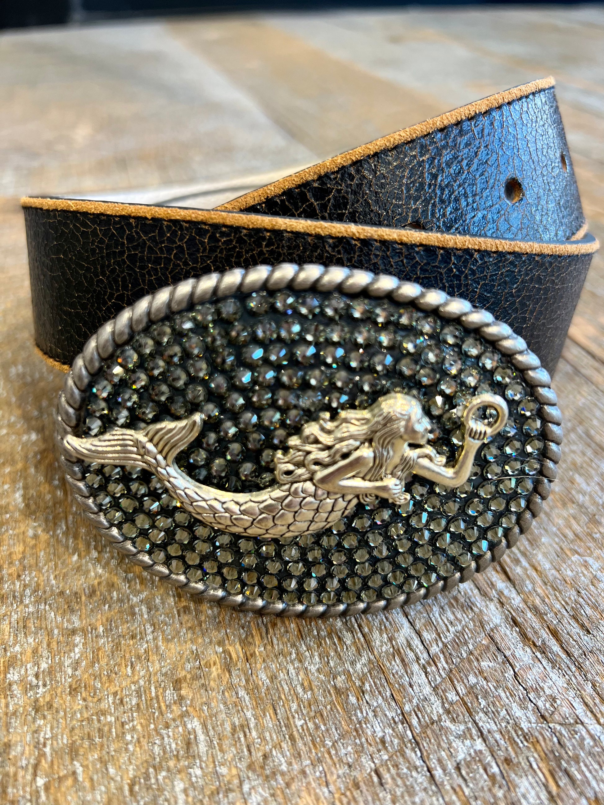 Belt Buckle Mermaid Black Diamond Swarovski Crystals Stacy