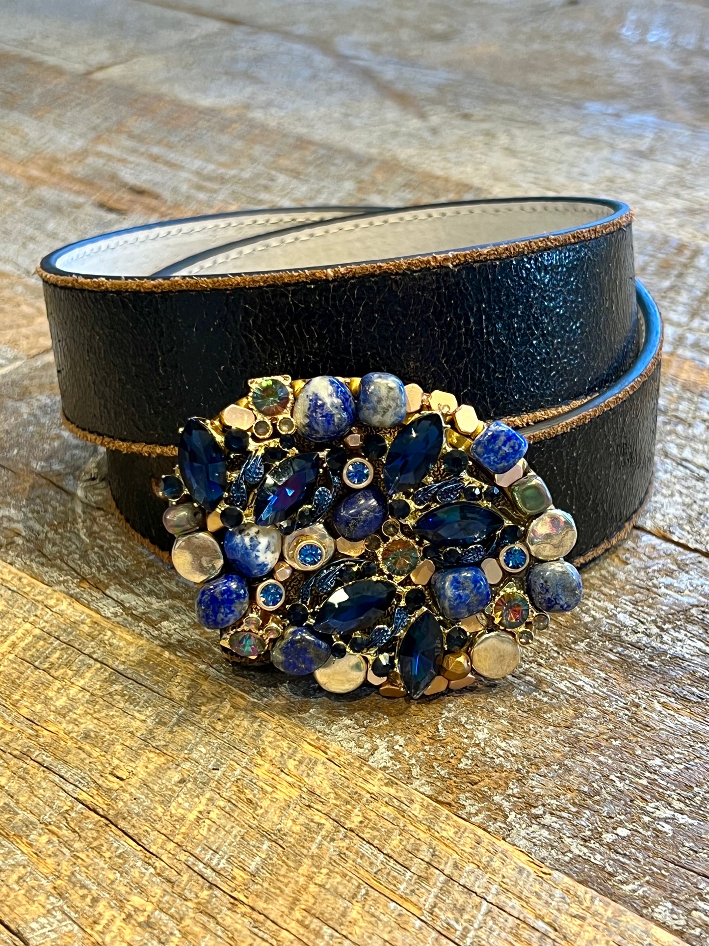 Belt Buckle / Mosaic Navy Sapphire and Gold