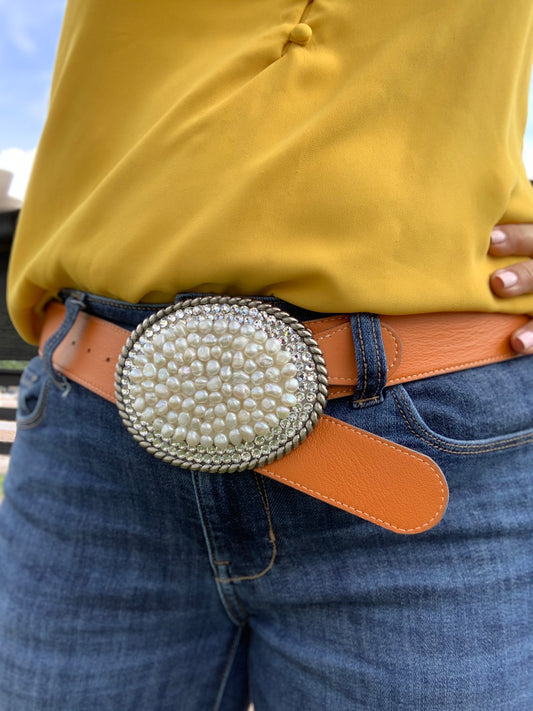Reversible Orange and Taupe Leather Belt