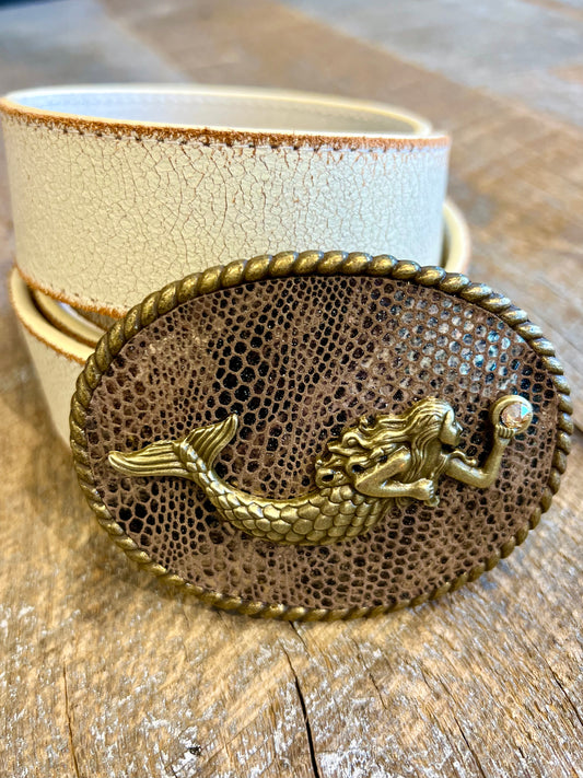 Belt Buckle / Leather Golden Mermaid