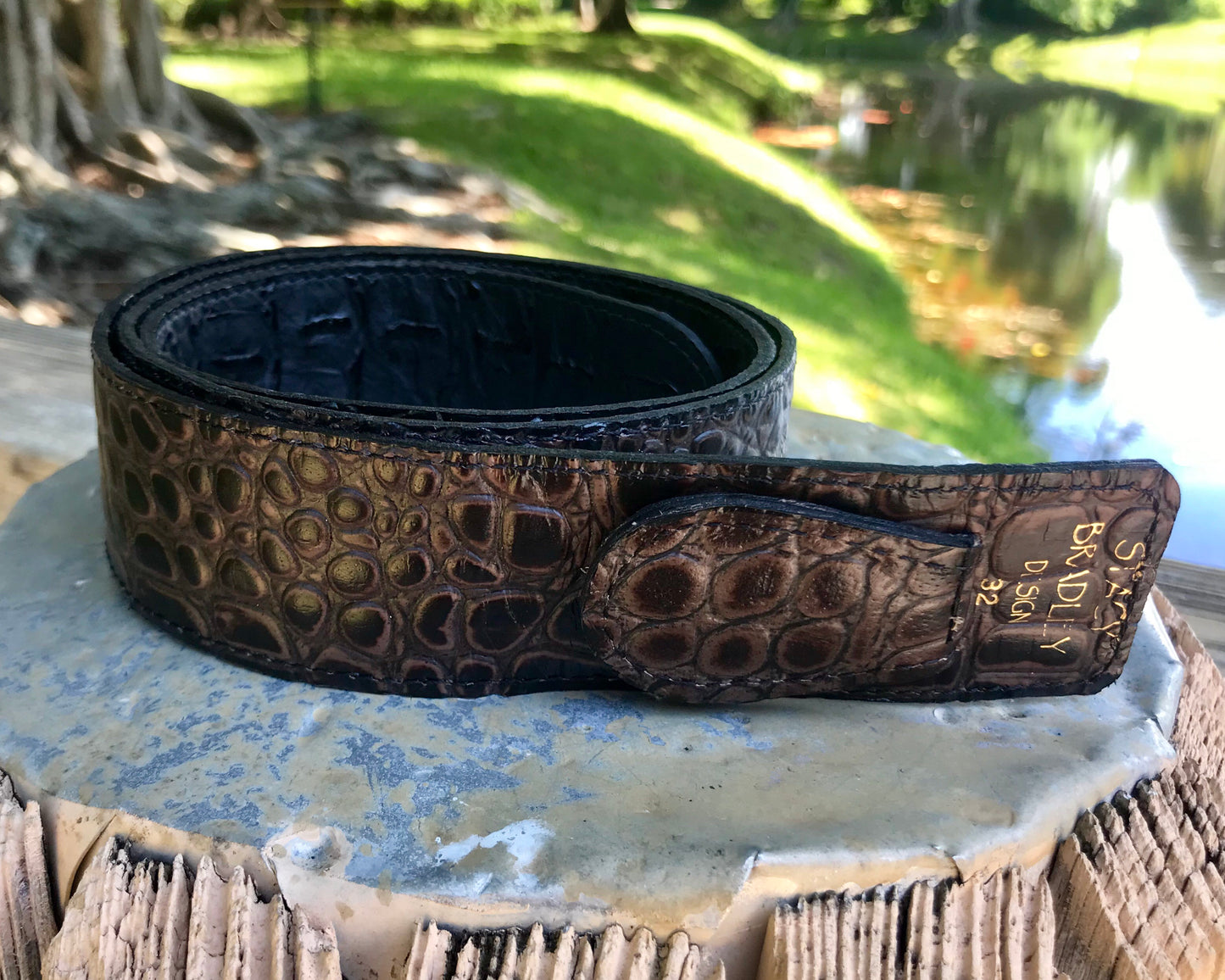 Reversible Black and Brown Embossed Leather Belt