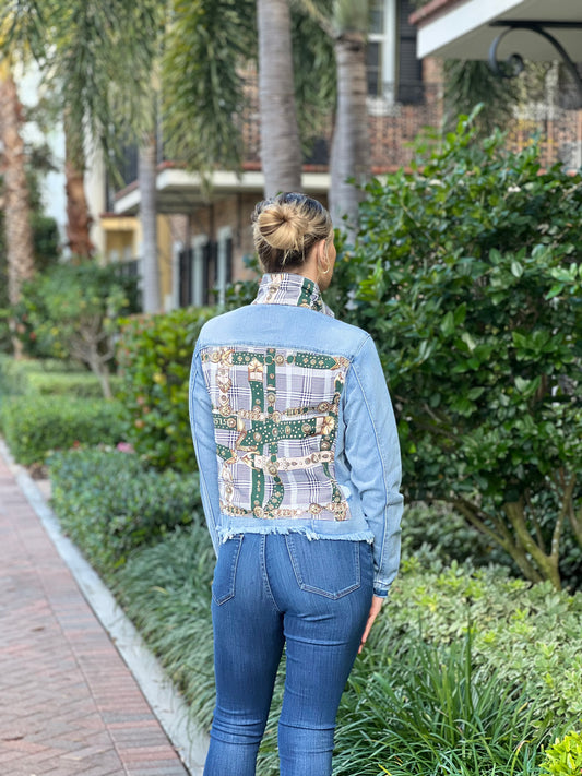 The Light Denim Jacket / Hounds Tooth / Green Strap - Stacy Bradley Design